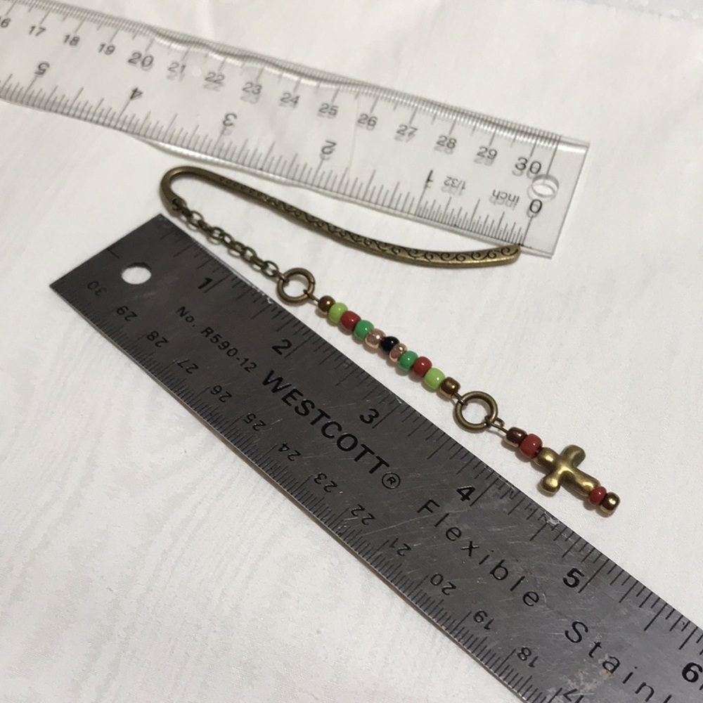 Metal Shepherd's Hook Bookmark w/Chain, Metal Cross Bead, & Glass Seed Beads - Picture 9 of 9